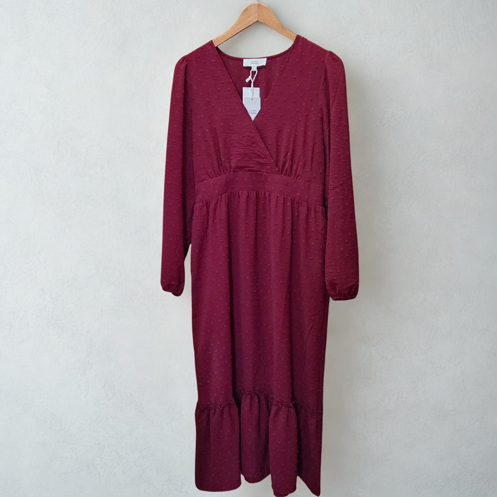 NWT Lucky Brand Long Sleeve Berry Midi Dress